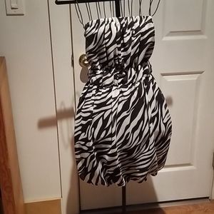 Zebra print mini dress, elastic top, waist, bottom